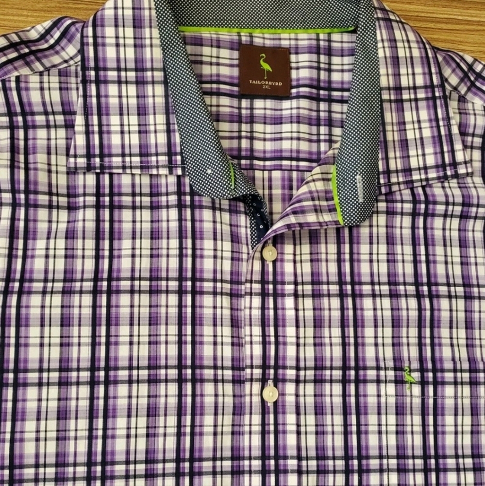 Tailorbyrd Collection Button Up Shirt Mens Purple  Plaid 2x Pocket - Picture 3 of 5